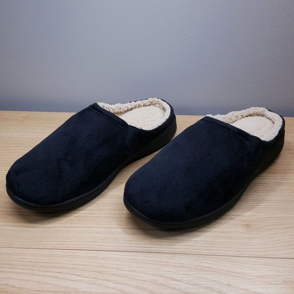 ISOTONER Slippers Mens Size 13 14 Black Slip On Plush Advanced Memory Foam